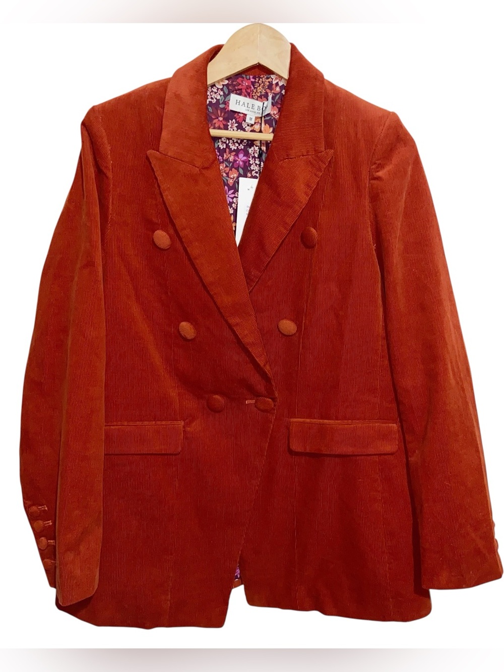Hale Bob Blazer Jacket Womens Medium Lea Corduroy Double breasted Rust Academia